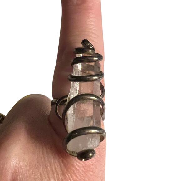 Wire Wrapped Clear Quartz Ring Boho Silver Raw Gemstone Ring Gift for Her - Picture 1 of 6